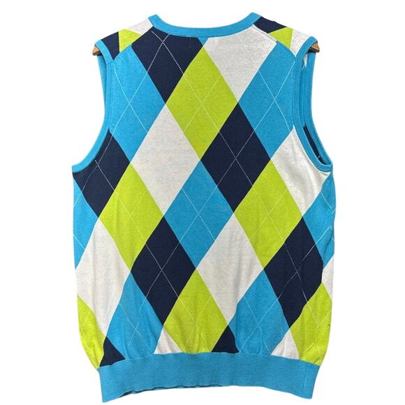 McIlhenny Dry Goods Blue Green Argyle Academia V Neck Sweater Vest Large - Picture 2 of 6